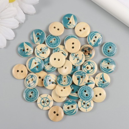 Buttons wood for creativity 2 punctures "sea surf" set 40 pcs 1.5x1.5x0.4 cm