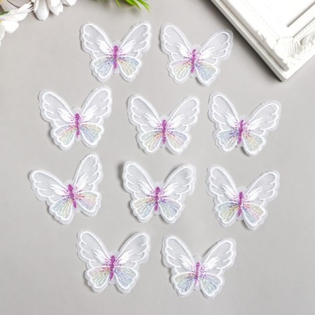 Decor for creativity Textile Embroidery "White butterfly" 4.7x5.5 cm-1