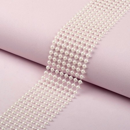 Ribbon with pearl imitation, 4 cm, 9 ± 1 m, white color-1