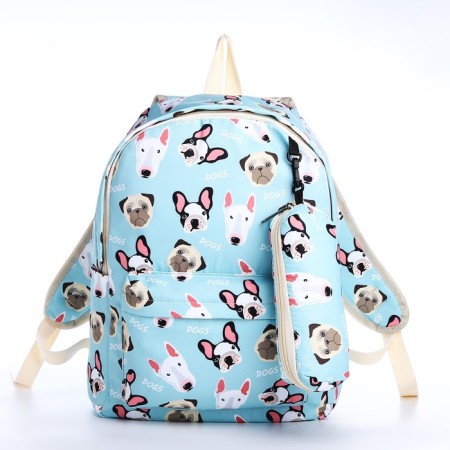 School backpack from textiles on a zipper, 3 pockets, pencil case, blue color-3