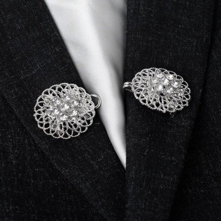 Cardigan clamp "Lace", white color in silver-3