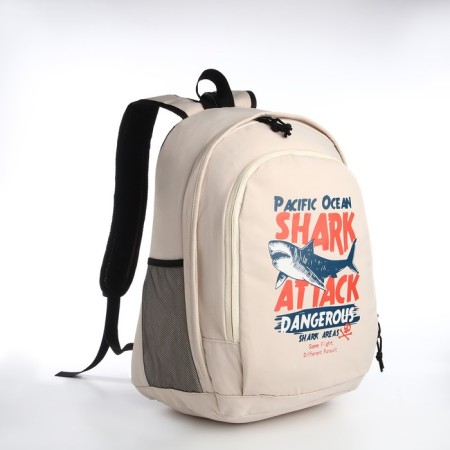 Young backpack from textiles on lightning, 3 pockets, beige color-2