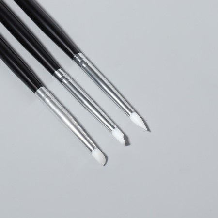 Set of silicone brushes for nail design, 3 pcs, 18 cm, black color-2
