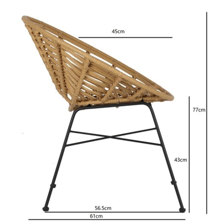 Vetle Round chair, 720 × 600 × 750 mm, artificial rattan, beige color / black-3