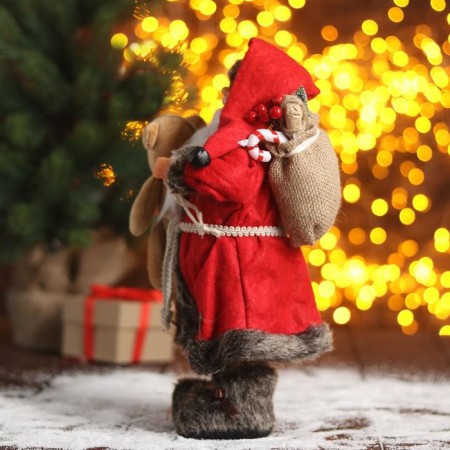 Santa Claus "In a red fur coat with a bear" 30 cm-1