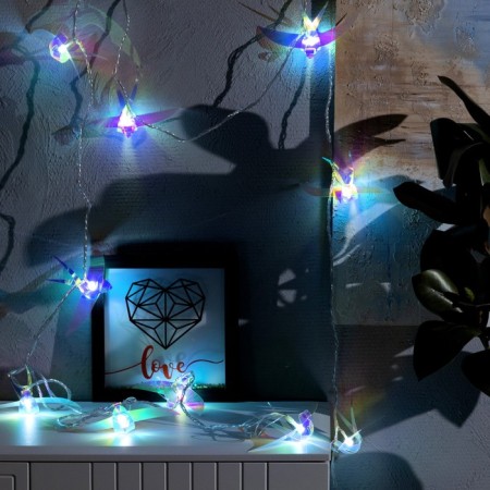 Garland “thread” 2.5 m with nozzles “birds”, IP20, transparent thread, 10 LED, white glow, 220 V-2