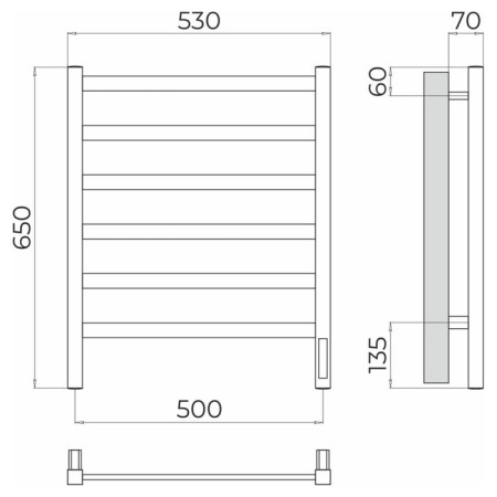 Terminus heated towel rail "Noto" P6, 500x650 mm, chrome-3