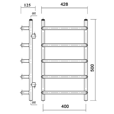 Water heated towel rail Domoterm "Stefano", P5, 5 crossbars, 400 x 500 mm, bronze-2