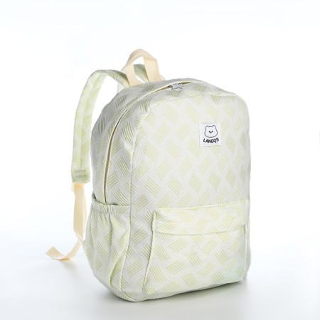 School backpack from textiles on a zipper, 3 pockets, green color-2