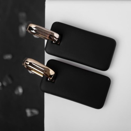 Earrings metal "rectangle" plate, golden-black color-1