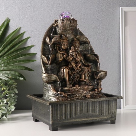 The desktop fountain from the network, the backlight "Parvati, Shiva, Ganesha at the waterfall" 21x28x40 cm-2