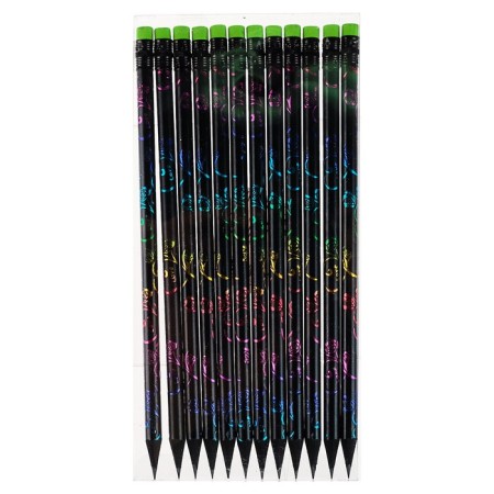 Black pencil with an eraser, hardness of HB, black body with a colored pattern-1