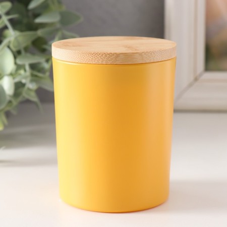 Bank for candles glass with a lid "yellow matte" 220 ml 7x7x8.4 cm