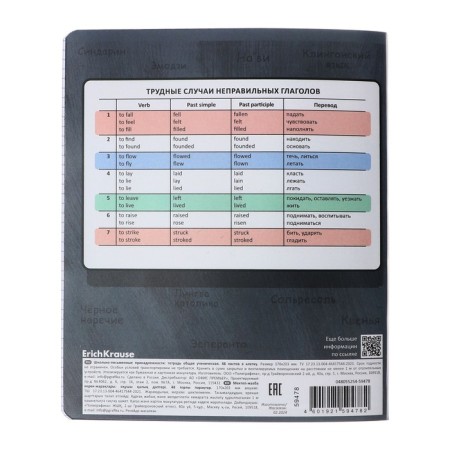 Subject notebook, 48 sheets, cage, English Erichkrause "Chubrik", plastic cover silkography, Blok Offset 100%, information block-5