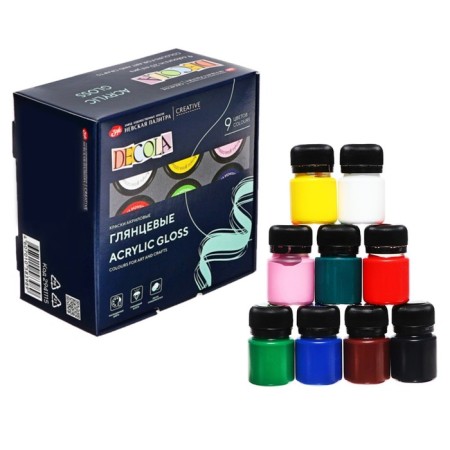 Acrylic paint, set of 9 colors x 20 ml, ZHK Decola, glossy, 2941115