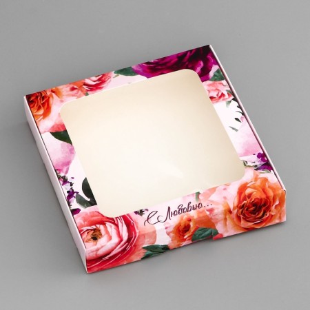 Box a gift team with a window, packaging, "with love", 16 x 16 x 3 cm-2