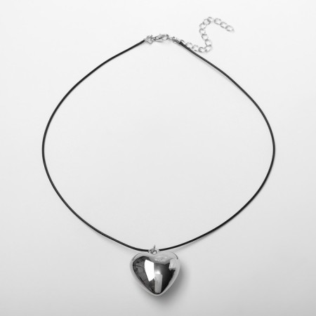 Pendant on the cord "heart" voluminous, color silver with black, 30+5 cm-1
