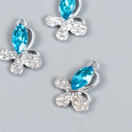 Decor for creativity metal, rhinestones "Butterfly with sapphire" silver 1.6x2.2 cm