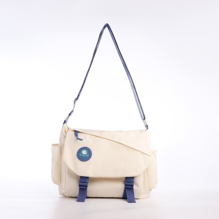 Youth bag with zipper, milk/blue color-1