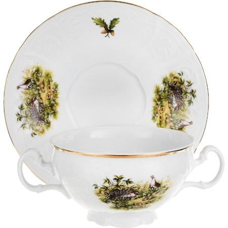 A cup with a saucer for the Bernadotte broth, decor "Hunting plots"-2