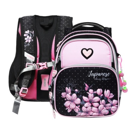 School backpack 40 x 33 x 15 cm, ergonomic back, Across 548, black/pink ACR23-548-3