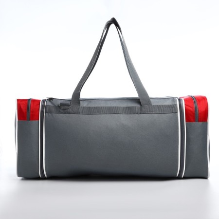 Sports bag with lightning, with an increase, 3 outer pockets, a long belt, the color is gray/red-1