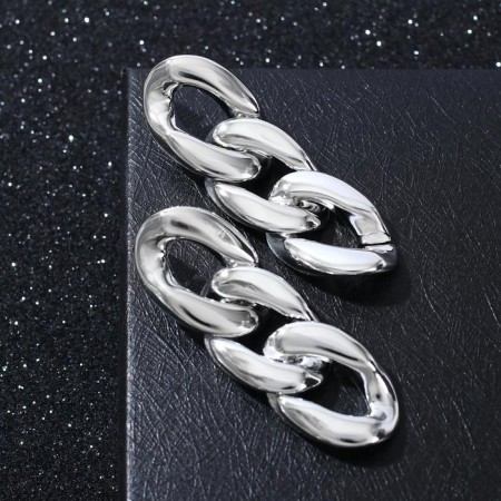 Earrings Metal "Chain" Diagonal links, silver color-1