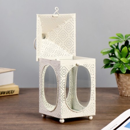 Summary metal, glass for 1 candle "flashlight with oval windows" white 23.5x10.2x11.7 cm-4