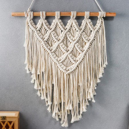 Panel wall in the technique of macram "shawl" natural 55x50 cm