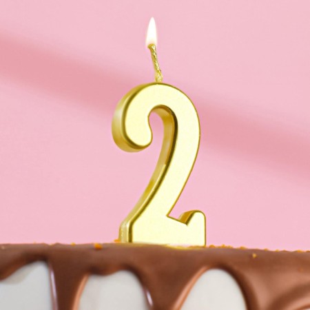 Candle in a cake on a skewer, number 2, gold, 4.5x2.5 cm
