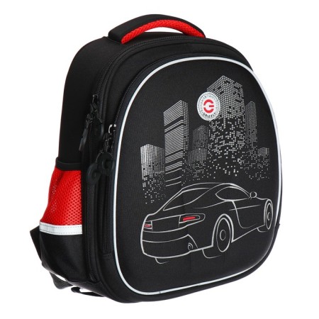 Frame backpack, 36 x 28 x 20 cm, Grizzly RAZ-287, with a cardholder, black/red RAZ-287-81-1