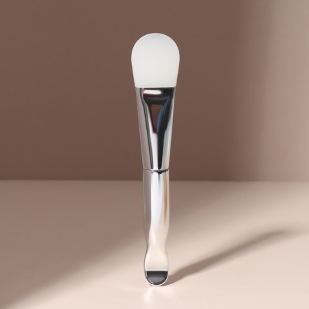 Silver masks brush, silicone, with a spatula, 14 (+/- 1) cm, silver/white color-2