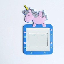 The sticker on the unicorns switch is voluminous, glows in the dark 8.6x8.6 cm, 10.5x18 cm