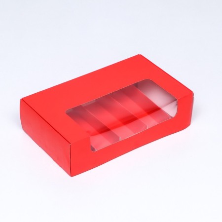 Folding box with a window under 5 eclairs red, 25 x 15 x 6.6 cm-1