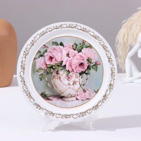 Panel-melting "Vase with roses", white, d = 20 cm, lacquer miniature