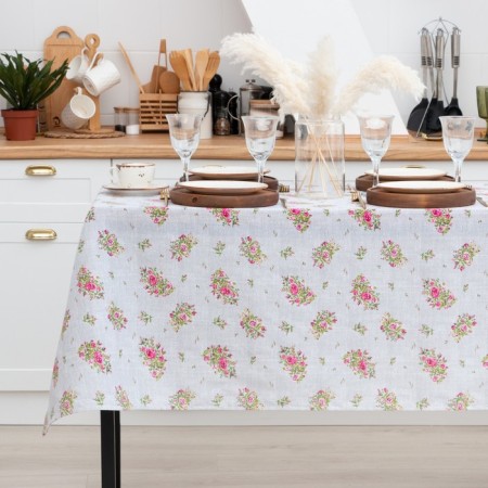 ROSELL ROSES ON LINEN 146x180 cm, 100% cotton, mittle 164 g/m2