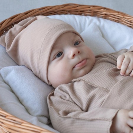 A hat with a lapel and ears children's kinderlitto “Kapuchino”, age 3-6 months, 2 pcs-2