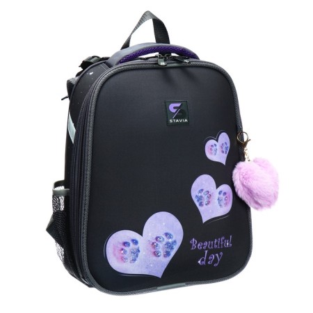 School backpack 38 x 30 x 16 cm, ergonomic back, stavia "paws in the hearts", gray-1