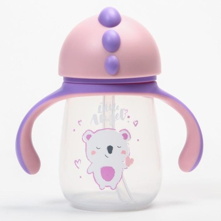 Children's chipper with silicone tube "Koala", 250 ml., With handles, purple color