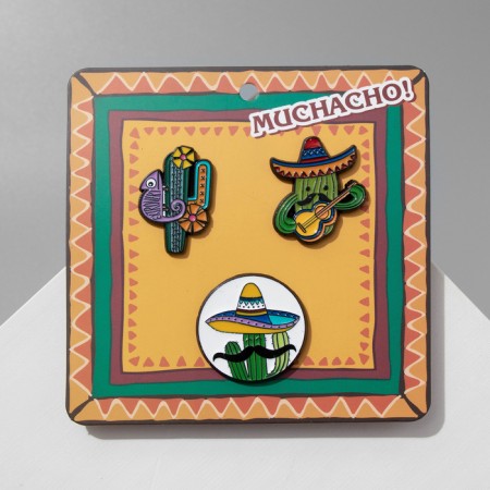 Set of icons (3pcs) "Cacti", colored in ferrous metal