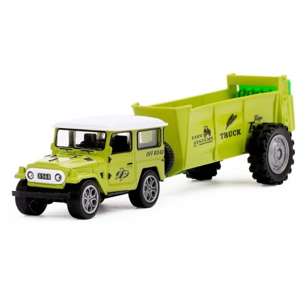 Metal jeep machine, with a trailer, inertial, mix-4
