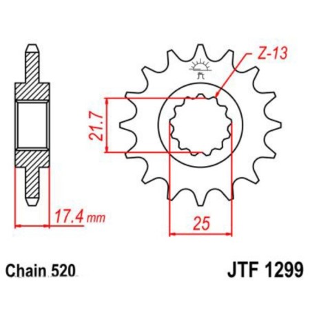 Front star, host JTF1299, steel, chain 520, 14 teeth