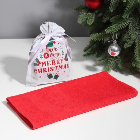 Gift towel Economy and I "Happy Christmas" 30x60 cm, col. Red, 100% HL, 340