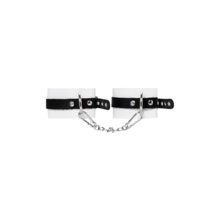 The shackles of Pecado BDSM, soft, with one strap, with grirts, genuine leather, white-black-1
