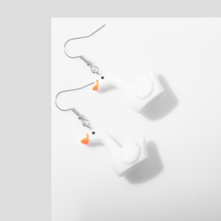 Earrings "Geese", white-orange color in silver