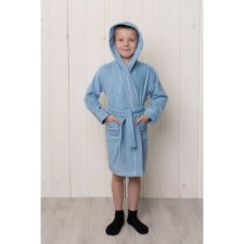 A dressing gown for a boy with a hood, height 128 cm, blue, Makra