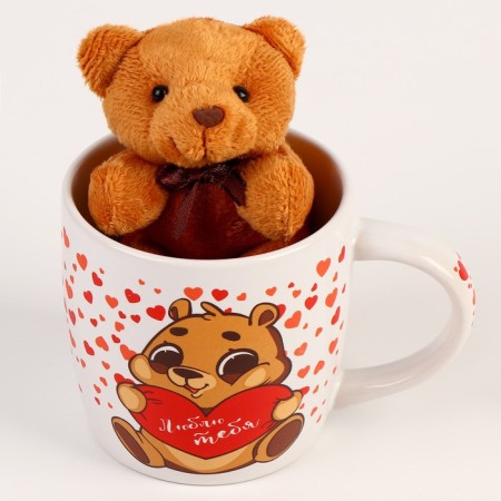 Set "I love you", a toy in a mug, Bear, color mix-10