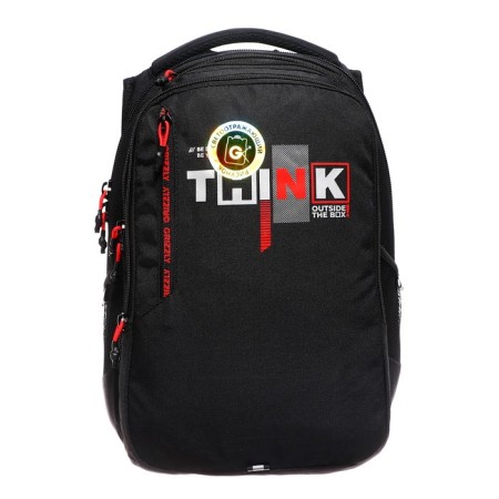 Youth backpack 42 x 31 x 22 cm, Grizzly, ergonomic back, laptop compartment, black/red-2