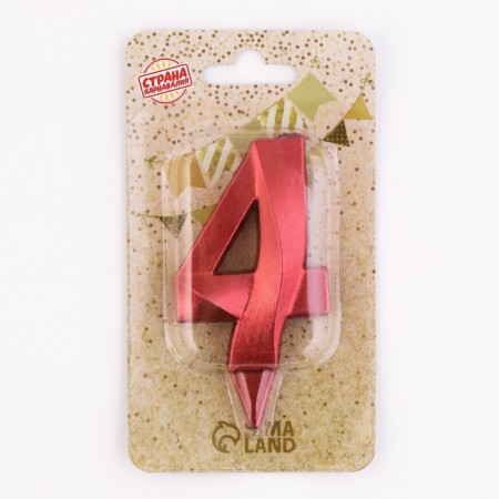 Candle in the Cake "Fine", number "4", red metallic, 6.5 cm-2