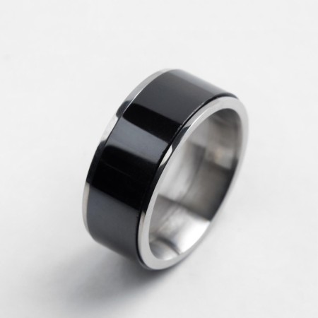 Ring Ceramics "Weid", 1 cm, black color in silver, 18 size-2